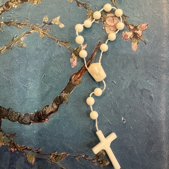 White Beaded Rosary with Cross - Picture 2 of 4